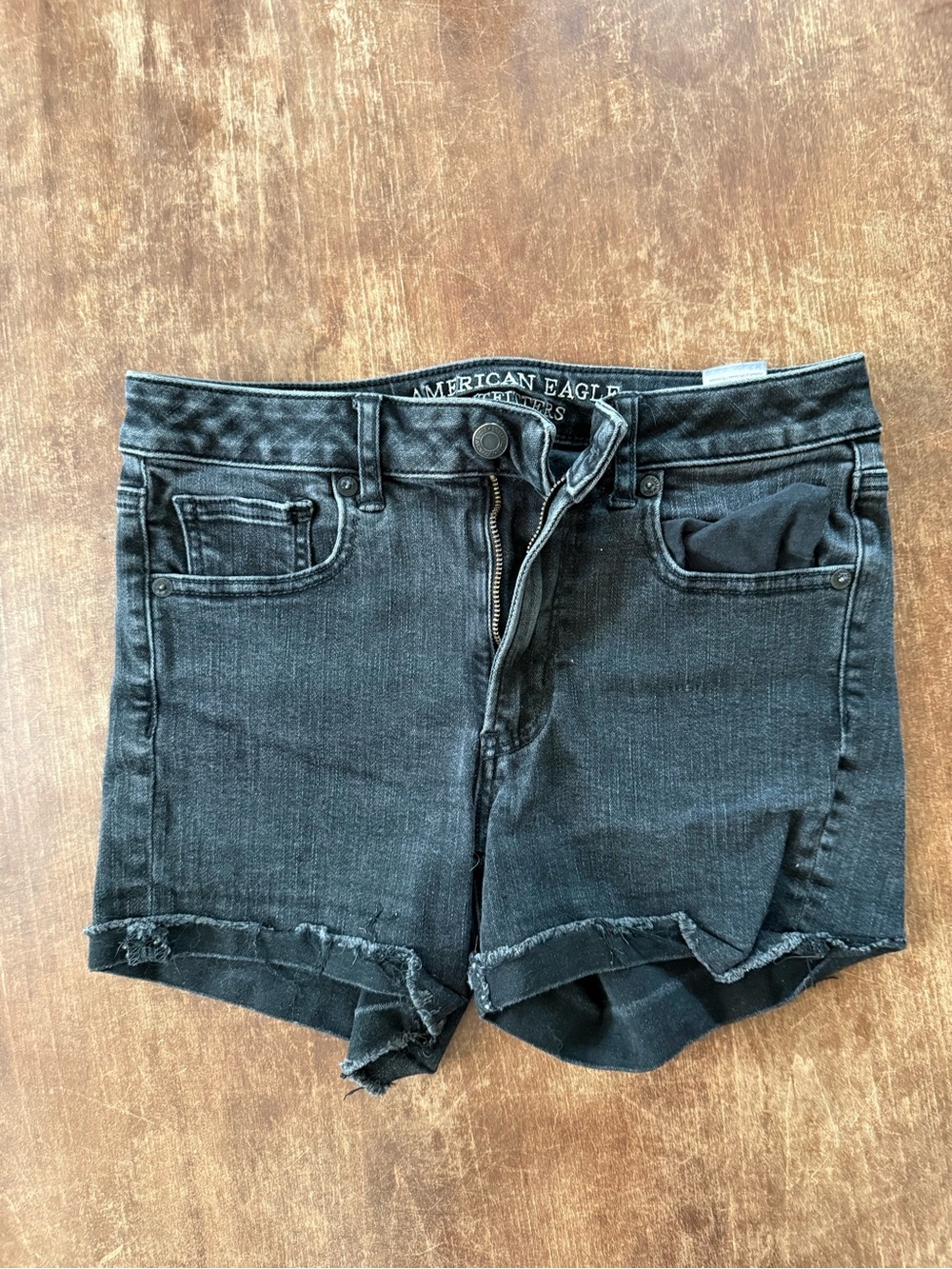 American Eagle Outfitters Black Frayed Hem Denim Shorts